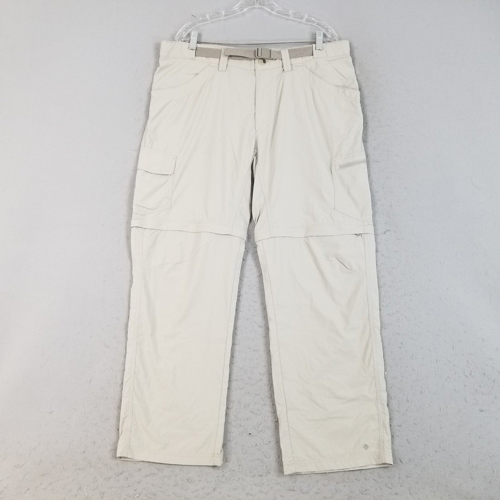 Columbia Pants Mens 38x32 Beige Silver Ridge Convertible Cargo Nylon Hiking Belt